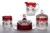 DIAMOND AND SUNBURST VARIANT - RUBY-STAINED FOUR-PIECE TABLE SET