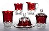 MICHIGAN / LOOP AND PILLAR - RUBY-STAINED FIVE-PIECE TABLE SET