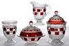 PERSIAN / BLOCK AND PLEAT - RUBY-STAINED FOUR-PIECE TABLE SET