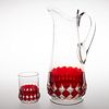 PIONEER VICTORIA - RUBY-STAINED WATER PITCHER AND TUMBLER