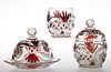 SCROLL WITH CANE BAND - RUBY-STAINED THREE-PIECE TABLE SET