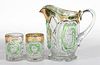 U. S. GLASS' VICTORIA VARIANT - GREEN-STAINED THREE-PIECE WATER SET