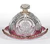 U. S. GLASS' VICTORIA VARIANT - MAIDEN'S BLUSH-STAINED COVERED BUTTER DISH.