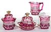 VIRGINIA / BANDED PORTLAND - MAIDEN'S BLUSH-STAINED FOUR-PIECE TABLE SET