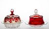 ASSORTED EAPG - RUBY-STAINED COVERED BUTTER DISHES, LOT OF TWO