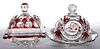 ASSORTED EAPG - RUBY-STAINED COVERED BUTTER DISHES, LOT OF TWO
