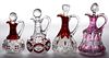 ASSORTED EAPG - RUBY-STAINED CRUETS, LOT OF THREE