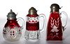 ASSORTED EAPG - RUBY-STAINED SYRUP PITCHERS, LOT OF THREE