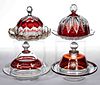 ASSORTED EAPG - RUBY-STAINED COVERED BUTTER DISHES, LOT OF FOUR