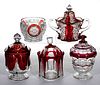 ASSORTED EAPG - RUBY-STAINED COVERED SUGAR BOWLS, LOT OF FIVE