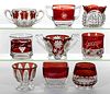 ASSORTED EAPG - RUBY-STAINED OPEN SUGAR BOWLS, LOT OF NINE