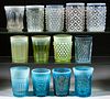 ASSORTED PRESSED OPALESCENT TUMBLERS, LOT OF 13