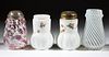 ASSORTED GLASS SUGAR SHAKERS, LOT OF FOUR