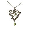 Antique 9k Gold Pearl Peridot Pendant on 14k Gold Necklace