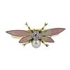 1980s Antique 14k Gold Enamel Pearl Diamond  Insect Bee Ring