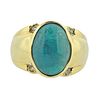 GIA 6.88ct Cabochon Emerald Diamond Gold Ring