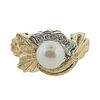 14k Gold Diamond Pearl Leaf Motif Ring