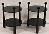 A Pair Of Ebonised Oak 2 Tier Tables with Ball