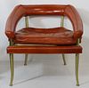 Midcentury Leather Upholstered Chair with Brass