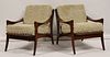 Midcentury Style Pair Of Wool Upholstered Chairs.