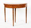 Neoclassical Style Marquetry Demilune Games Table