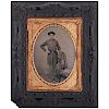 Civil War Quarter Plate Tintype of Soldier with Pistol
