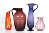 Four large Blenko glass jugs and pitchers