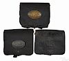 Three Civil War .58 caliber leather cartridge boxes, two boxes having US oval plates.