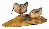 Allen J. King (1878-1963), carved and painted miniature pair of woodcocks