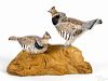 Allen J. King (1878-1963), carved and painted miniature pair of ruffed grouse