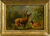 Oil on canvas landscape, 19th c., with a stag and doe, in a Ben Badura (New Hope, PA) frame