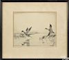 Frank W. Benson, etching of pintail ducks, titled Pair of Pintails, signed lower left