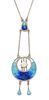 CHARLES HORNER - A SILVER, MOTHER-OF-PEARL AND ENAMEL PENDANT NECKLACE