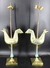 A Pair Of Bronze / Brass Enameled Bird Form Lamps