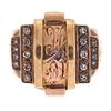 Gent's Art Deco Diamond, 14k Rose Gold Ring