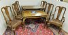 BAKER FURN. QA STYLE MAGH. DINING TABLE 44"W X 67"L W/2 17-1/2" LEAVES AND 6 CHAIRS