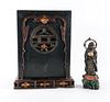 Chinese Lacquer Shrine & Guanyin Statuette