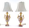 Pair of Louis XVI Style Pink Marble Lamps