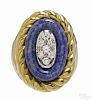 18K yellow and white gold, diamond, and lapis ring with an oval lapis