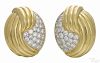 18K yellow gold and diamond shell style clip earrings, each set with twenty-three diamonds