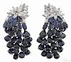 18K white gold, sapphire, and diamond earrings, each set with twenty-six sapphires, 65ct