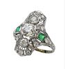 Abel Bros and Co New York Edwardian Style Platinum Diamond and Emerald Ring