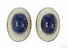 Gold, lapis, and agate clip earrings, 14K yellow gold, 1'' l.