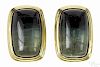 14K yellow gold and tourmaline earrings, each with a large bi-color tourmaline stone, 1 1/4'' l.