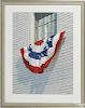 Thomas A. Newnam (Delaware b. 1946), watercolor depicting a patriotic bunting in a window, signed