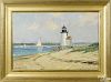 Stapleton Kearns (American, b. 1952), oil on canvas of a coastal scene with a lighthouse, signed