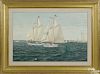 William R. Beebe (Maine 20th c.), oil on canvas, titled Timberwind and Heritage, of two boats