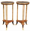 A Pair of Louis XVI Style Bronze Ormolu and Burl Maple Gueridon A Doubles Colonnettes Tables