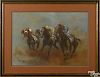 Ralph Scharff (American 1922-1993), watercolor and gouache of a horse race, signed lower left