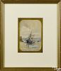 Nora Davison (British 1881-1905), watercolor of a sailboat beached on a shore, titled Sash